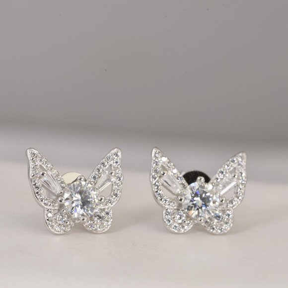 Certified Elegant 1ct Butterfly Moissanite Stud Earrings 925 Sterling - Picture 3 of 5
